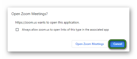 Cancel button in Open Zoom Meetings window
