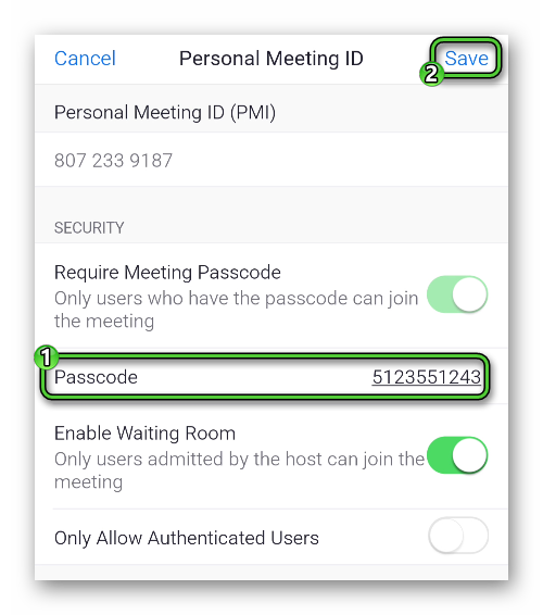 Edit meeting passcode in mobile app
