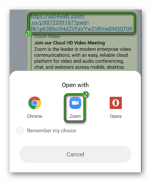 Opening invitation link with Zoom on Android