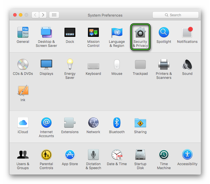 Security & Privacy in System Preferences window