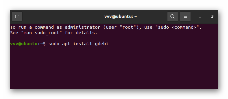 gdebi installing command in Ubuntu