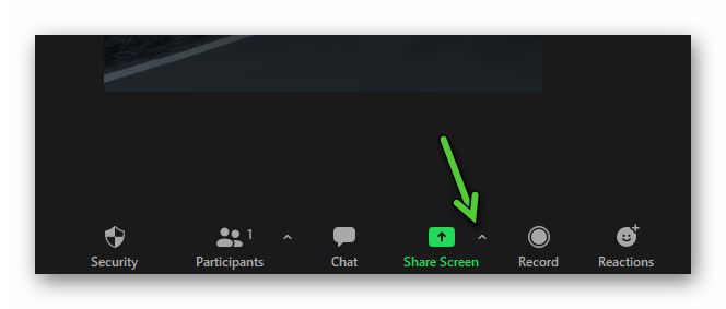 Arrow icon near Share Screen button on PC