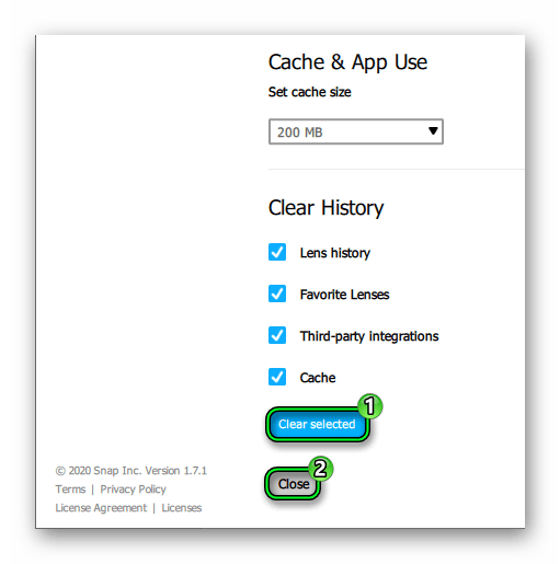 Clear Snap Camera cache in settings
