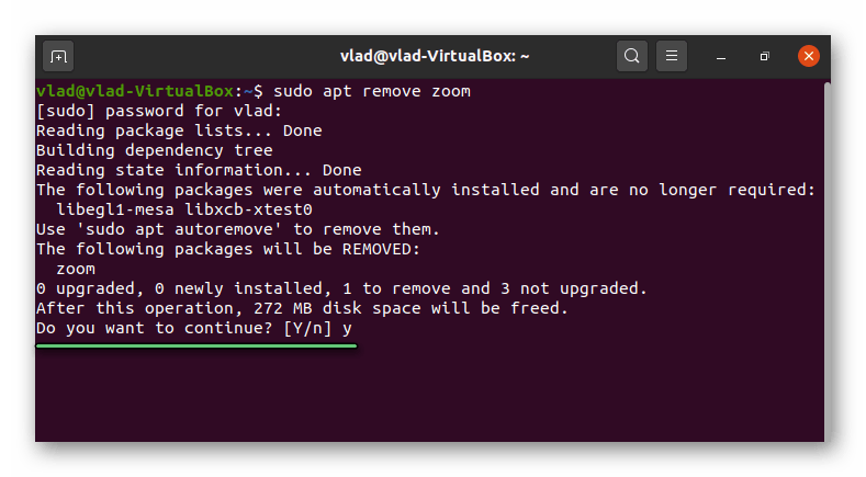 Finish uninstall Zoom for Ubuntu