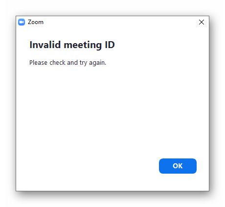 Invalid meeting ID error on PC
