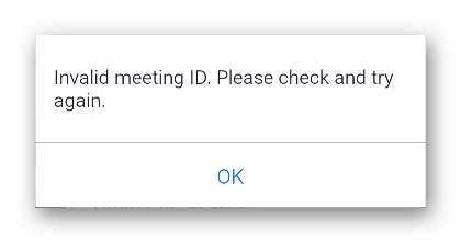 Invalid meeting ID error on smartphone