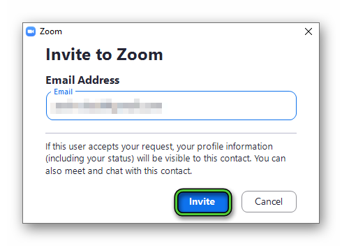 Invite button for new contact on PC