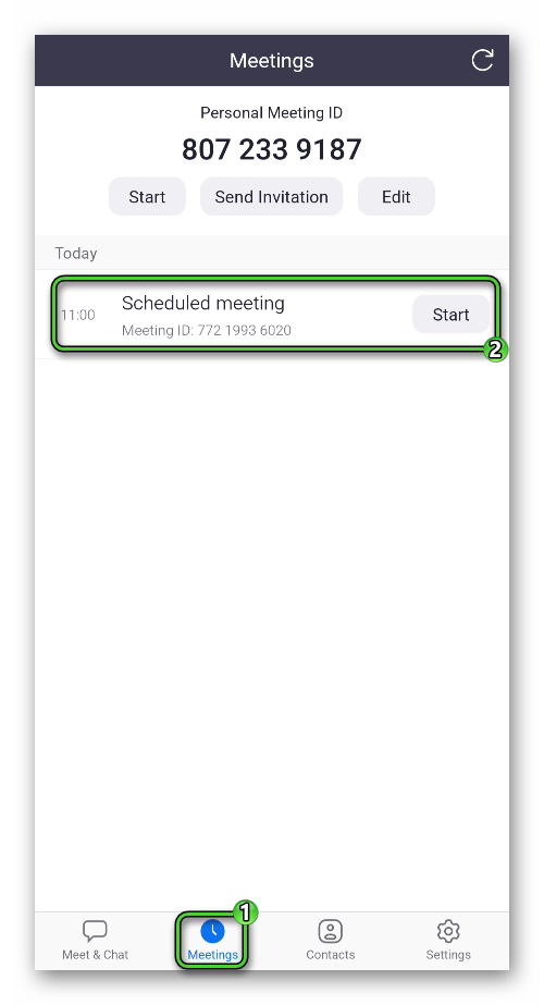 Open scheduled meeting in mobile app