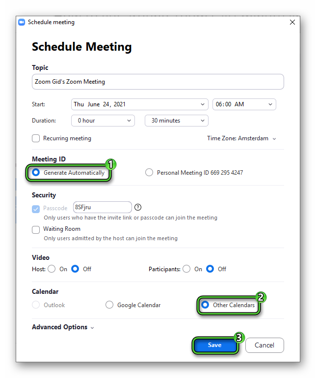 Scheduled meeting settings