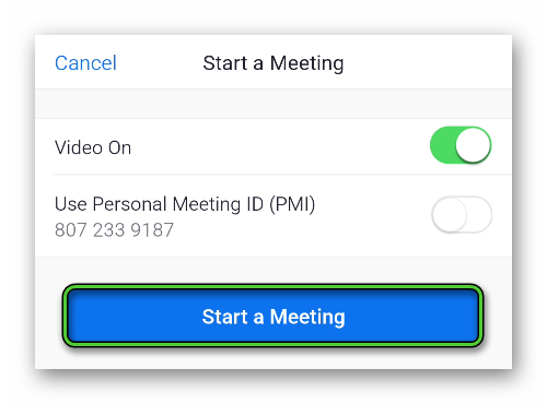 Start a Meeting in mobile app
